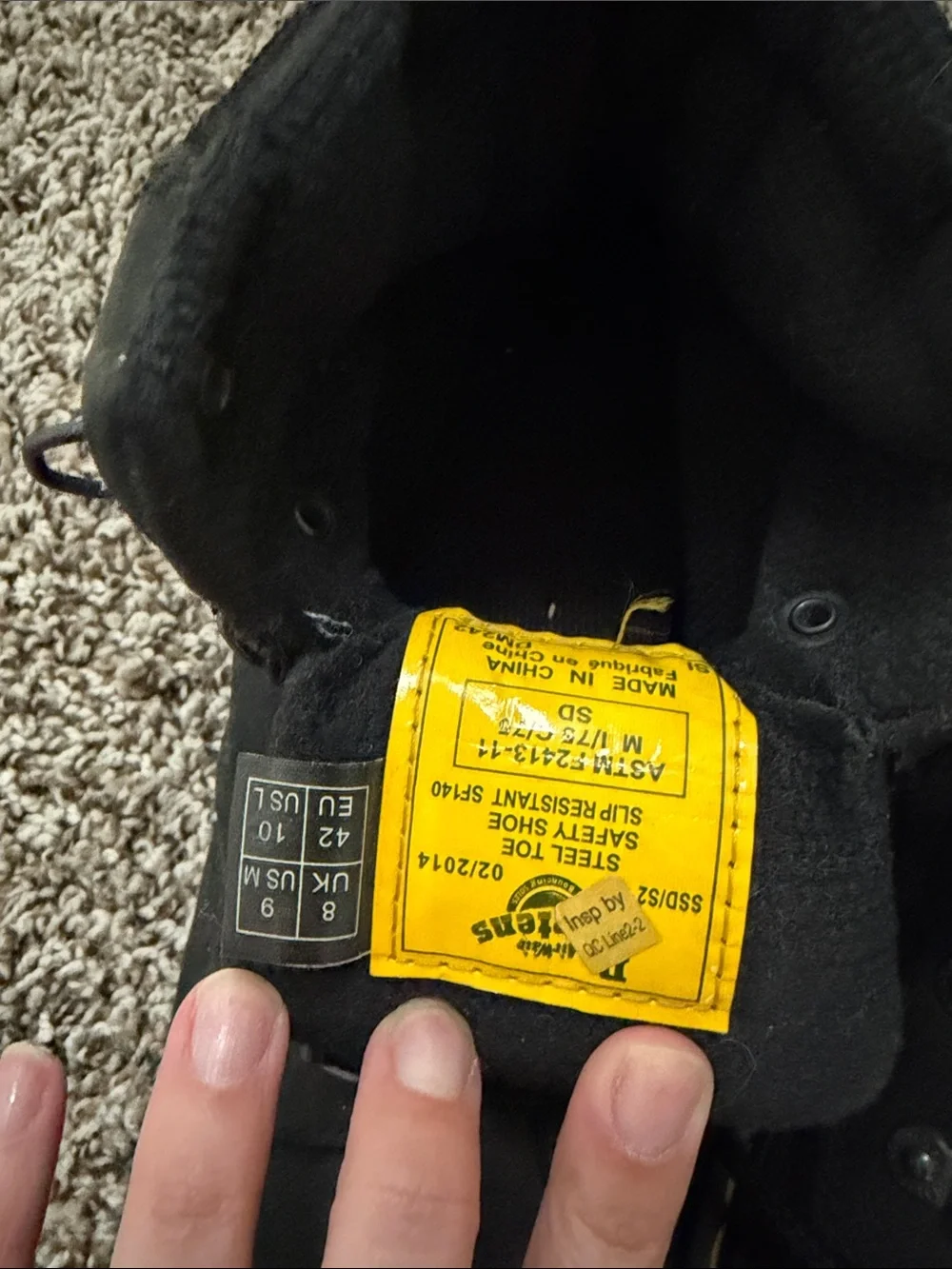 Dr. Martens Black Leather Work Boots with Yellow Stitching